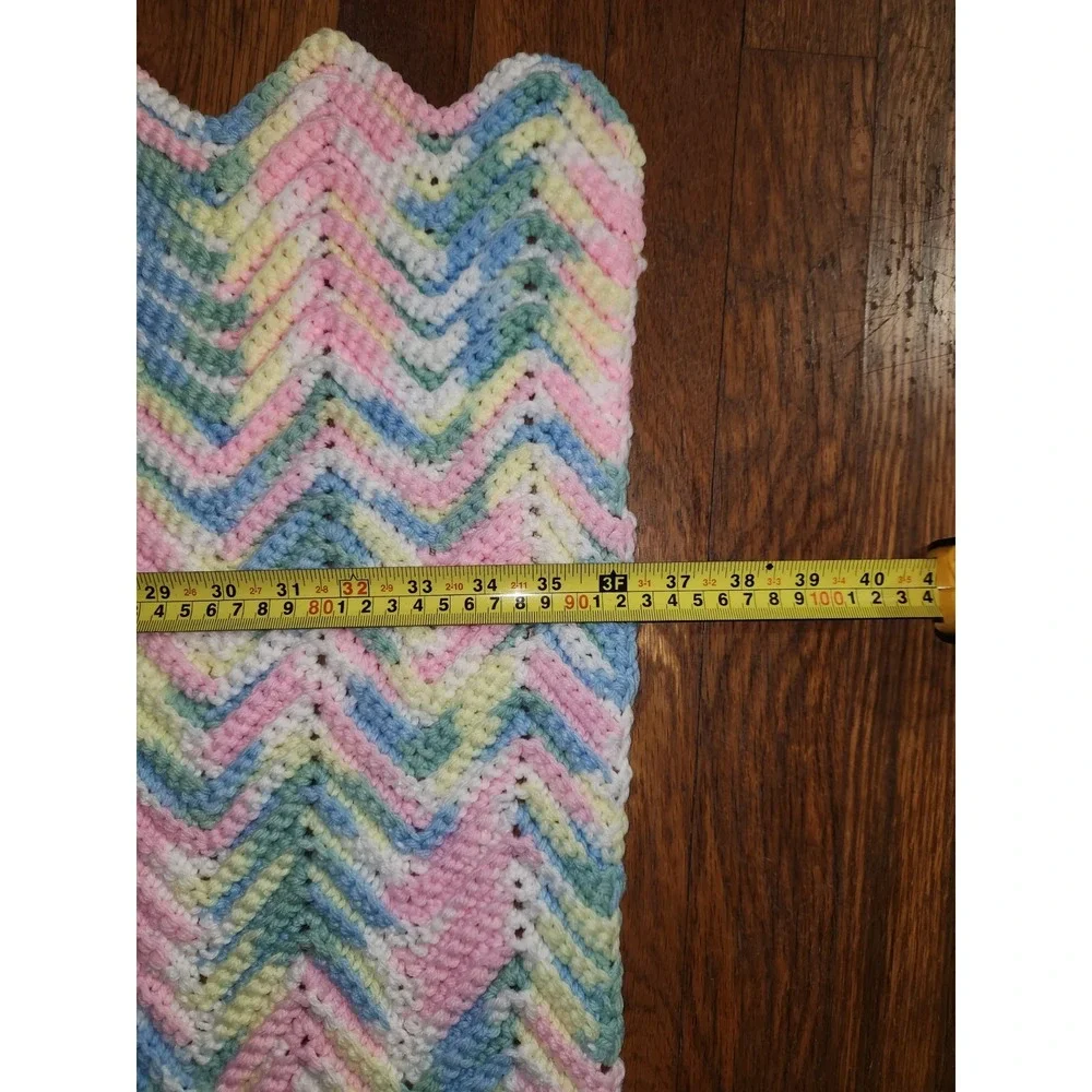 Handmade Crochet‎ Pastel Color Vintage Baby Blanket 45